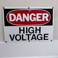 Vintage Power Danger High Voltage Porcelain Enamel Metal Sign Man Cave 14 x 10 picture