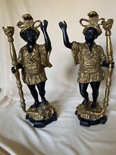 🔥🔥 Fine Antique Set Of Heavy Bronze Blackamoor sculpture candle holders. picture