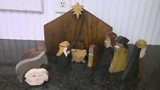 VTG Folk Art Handmade 10 Piece Wooden NATIVITY SCENE  Christmas  picture