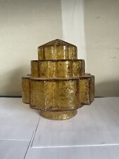 VINTAGE TOWER TIER STYLE CRACKLE AMBER GLASS LAMP SHADE 4 INCH FITTER #D picture