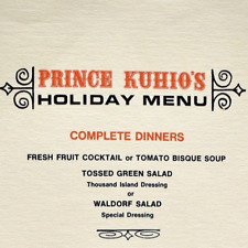 Vintage 1969 Prince Kuhio's Spencecliff Restaurant Holiday Menu Honolulu Hawaii picture