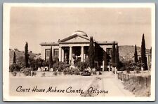 Postcard RPPC c1930s Kingman AZ Mohave County Court House Old Car picture