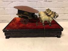 Antique Asian Cast Iron 4 Horse Pulled Rickshaw with Felt Wooden Base picture