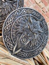 Custom handmade beautiful egreaved lion shaped Wooden Shield , with axe picture