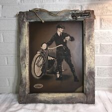 Rare 19 x 15 Rustic Wooden Frame JayLand Motorcycle Cop Metal  picture