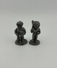 Pair Of Ricker Pewter Figurines Boy & Girl with Baseball Bats ‘86 RB picture
