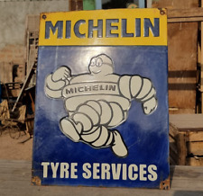 Original Vintage Rare Michelin Tyre Service Embossed Porcelain Enamel Sign Board picture