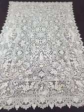 Antique beautiful 19thC French handmade tape lace figural tablecloth 244x153cm picture