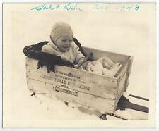 1948 Salt Lake City, Utah - Photo of Beautiful Baby in Wooden Box Sled in Snow picture