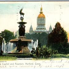 1905 Hartford, CT Capitol Fountain Indian Deer Colorful Sol Art Rotograph A166 picture