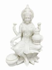 Resin Sitting Marble White Laxmi On Lotus for Home Decoration-Height-8.5 inches picture
