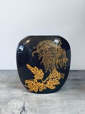 Vintage 80’s Japan Brown/ Yellow Gold Asian Flat Oval Vase Fall Leaves Decor picture