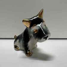 Scottish Terrier Scotty Dog Animal Small Ceramic Figurine Black White Gold Trim picture