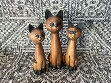 1960s/1970s Mid Century Modern Carved Brown Wooden Set of Three Tall Cats picture