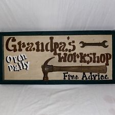 Grandpa’s Workshop Wood Sign Rod Home Shop Bar Wall w/real Hammer & Wrench picture
