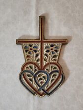 Terra Sancta Guild 1968 Brass Religious Wall Decor Cross with Flowers & Hearts picture