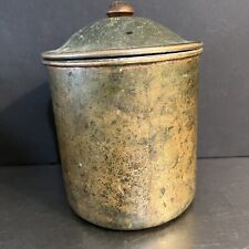 VTG Metal Brass Canister Storage Jar Round Lidded Primitive Farmhouse Style picture
