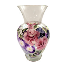 Hand Painted Glass Floral Vase Home Decor Flowers Tabletop picture