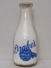 TRPQ Milk Bottle Drake Drake's Quality Milk Cream Butter 1948 BLUE LOCATION??? picture
