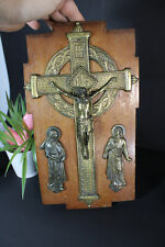 Antique French religious crucifix metal wall plaque calvary  picture