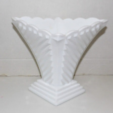 Milk Glass Vase Vintage Art Deco Triangle In Shape Heavy Glass picture