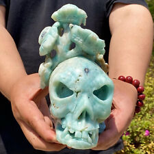 4.45LB Stunning Natural Amazon Quartz Skull Hand Carved Crystal Healing picture