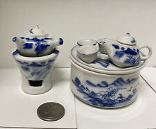 Vtg Chinese miniature blue and white porcelain 10 PCs tea set picture