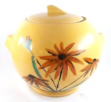 Vintage Yellow Ware Cookie Jar, Spherical Shape, Hand Painted Floral Decoration picture