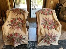 Vintage Cottage Roses Pinks Cream Barkcloth Vintage Fabric 2 Panels (35