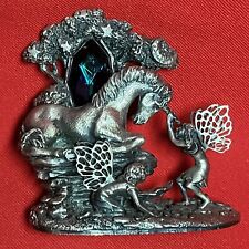 Vintage Pewter Unicorn Fairy Figurine Bestowing The Magic Power Mythical Creatur picture