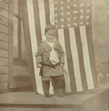 Vintage 1890s Boy Dressed Up Soldier Uniform Boots Patriotic Flag Cabinet Card picture