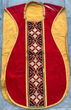 Antique French Church Vestment Chasuble Priest Brocade Hand Embroidered Vestment picture