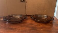(2) Anchor Hocking Ovenware DEEP PIE PLATES Dish Amber Flute Edge 9 in. Handles picture