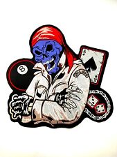 Dilligaf Skull Aces 8 Ball Dice Biker Motorcycle Iron On Patch Large Back Jacket picture