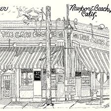 Newport Beach CA Crab Cooker Restaurant Postcard Illustrated Unposted Vintage picture