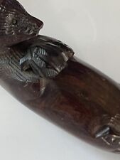 Wooden Sea Otter Figurine Hand Carved Ironwood Wood Intricate Carving 11” Long picture