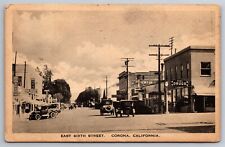 East Sixth Street Corona Cal Old Cars Drugs Newton Norco C1910's Postcard P6 picture