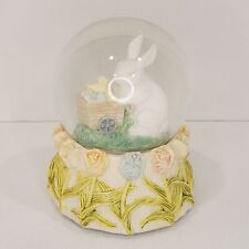 Vintage Easter Bunny Pushing Cart Rabbit Easter Parade Music Box Snow Globe picture