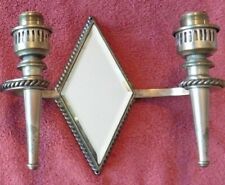 Antique Brass Wall Sconce Double arm lamp with beveled glass Mirror Vintage  picture