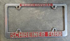 Vintage Schreiner Ford Uhrichsville Ohio Chrome Metal License Plate Frame picture