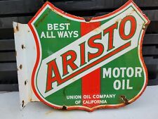 VINTAGE ARISTO PORCELAIN FLANGE SIGN UNION OIL  OF CALIFORNIA GAS ADVERTISING picture