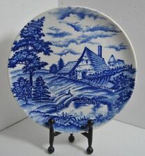 VINTAGE PLATE Blue White PORCELAIN Japan Peaceful Home on Water 9 1/4