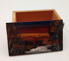 Vintage Hand Painted Cedar trinket box Mountain Scene picture