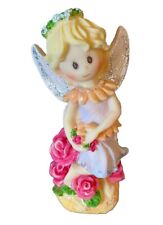 Angel Figurine Resin Statue 6” With Roses Vintage 2003 Cute Wings Glitter picture