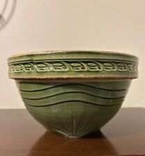 HTF Antique McCoy YellowWare Pottery Large Green Sunrise Crock Mixing Bowl #10 picture
