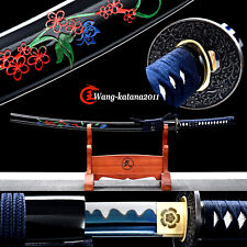 40''Flower Katana Blue 1095 Carbon Steel Battle Ready Japanese Samurai Sword New picture