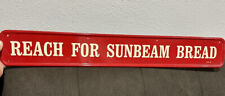 Vintage Reach For Sunbeam Bread Self Framed Metal Red Sign A-M 1-64 Used picture