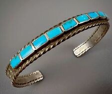 Vintage Zuni Sterling Silver Turquoise Inlay Cuff Bracelet picture