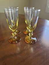 Amber Stem 2 Tone Fade To Clear Sherry Glasses Set Of Four 4 inches x 1.5 Inches picture