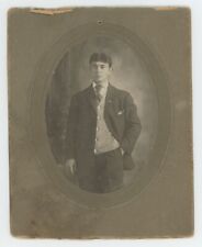 Antique Circa 1900s Trimmed Cabinet Card Handsome Young Man Wearing Suit & Vest picture